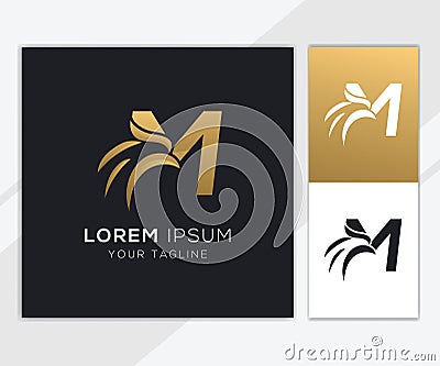 Letter M with luxury abstract eagle logo template Vector Illustration