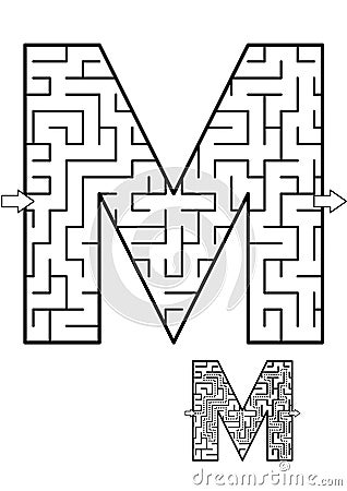 Letter M maze game for kids Vector Illustration