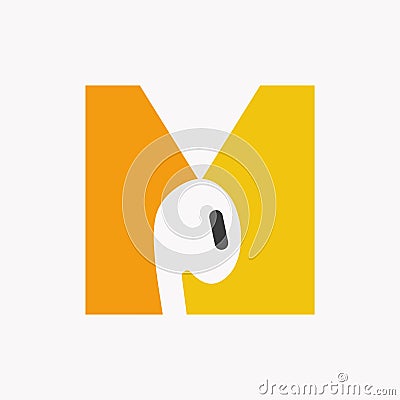 Letter M Music Logo Concept With Earphone Icon Vector Template Vector Illustration