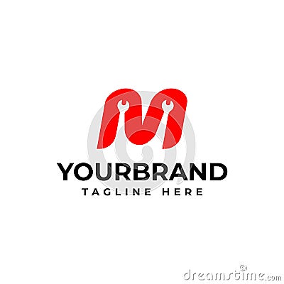 Letter M with wrench logo, Industrial repair tools, logo for corporate identity Vector Illustration