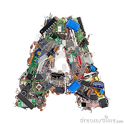 Letter A made of electronic components Stock Photo