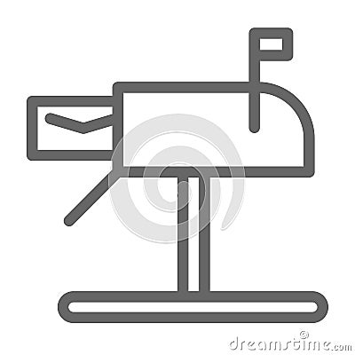 Letter in mailbox line icon, delivery service symbol, received mail vector sign on white background, mailbox side view Vector Illustration