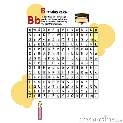 Letter Maze B. This worksheet helps kids recognize Vector Illustration