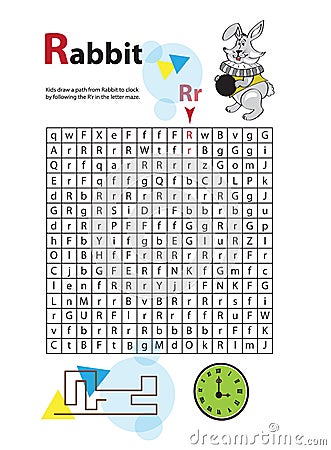 Letter Maze R. This worksheet helps kids recognize and name capital and lowercase letters. Kids also exercise thinking Vector Illustration