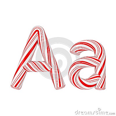 Letter A Mint Candy Cane Alphabet Collection Striped in Red Christmas Colour. 3d Rendering Stock Photo