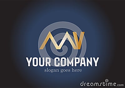 Letter MV Golden Logo Design Vector Vector Illustration