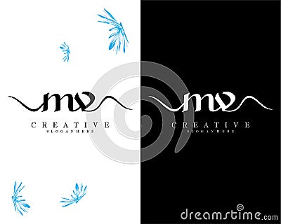 Letter mv, vm handwriting logo template vector Stock Photo