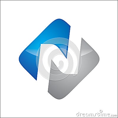 Letter N on block logo blue n grey color Vector Illustration