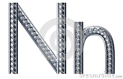 Letter n. font from construction rebar. 3D render Stock Photo