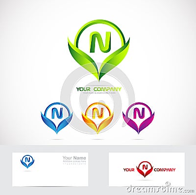 Letter N green leafs logo set Vector Illustration