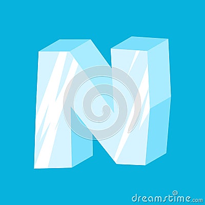 Letter N ice font. Icicles alphabet. freeze lettering. Iceberg A Vector Illustration