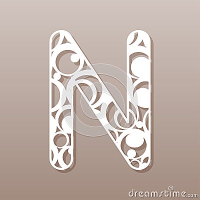 The letter N for laser cutting. English alphabet. Vector Illustration