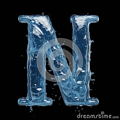 Letter N made of water. Font with splashes and drops of blue liquid. Typographic symbol Stock Photo