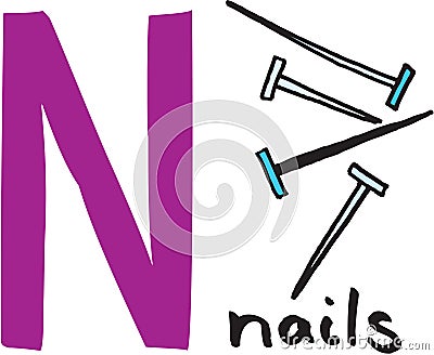 Letter N - nails Stock Photo