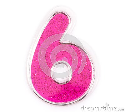 Letter number 6 symbol pink color on a white background, Pink number symbol Stock Photo