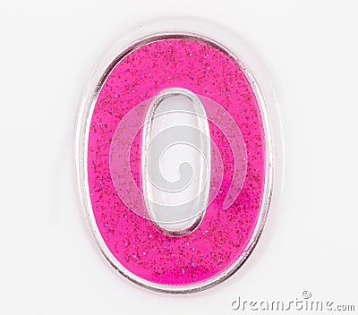Letter number 0 symbol pink color on a white background, Pink number symbol Stock Photo
