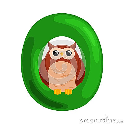 Letter O with animal owl for kids abc education in preschool. Vector Illustration