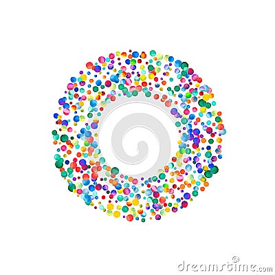 Letter o filled with dense watercolor confetti on. Stock Photo