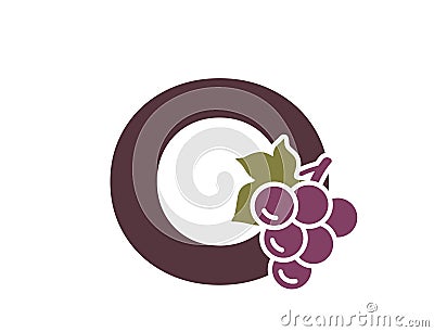 letter o with grapes. creative fruit alphabet logo. gardening, harvest and winemaking design Vector Illustration