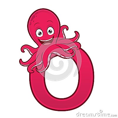 Letter O with an octopus Vector Illustration