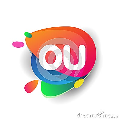 Letter OU logo with colorful splash background, letter combination logo design for creative industry, web, business and company Vector Illustration