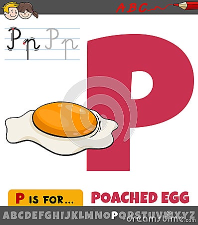 letter P from alphabet with cartoon poached egg Vector Illustration