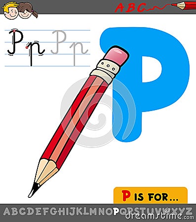 Letter p with cartoon pencil object Vector Illustration