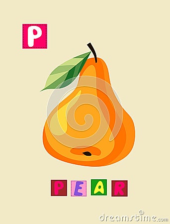 Letter P. Cute cartoon english alphabet with colorful image and word. Vector Illustration