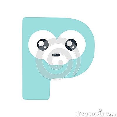 Letter p cute kawaii character Vector Illustration