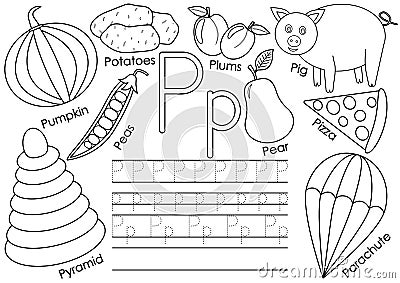 Letter P. English alphabet. Education for children. Vector Illustration