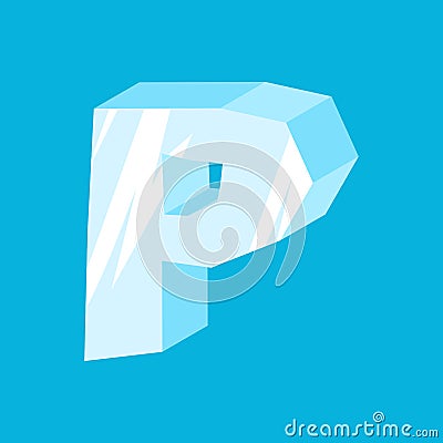 Letter P ice font. Icicles alphabet. freeze lettering. Iceberg A Vector Illustration