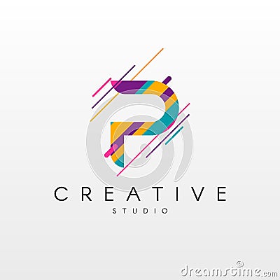 Letter P Logo. Abstract P letter design, made of various geometric shapes in color. Vector Illustration