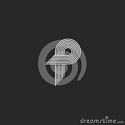 Letter P logo creative modern monogram, many parallel lines smooth geometric shape Vector Illustration