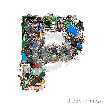 Letter P made of electronic components Stock Photo