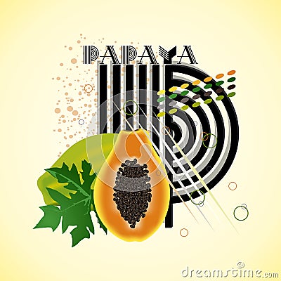 The letter P and Papaya on a bright abstract background Vector Illustration