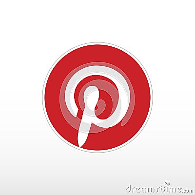 Letter `P` in red circle with shadow. Icon popular social media application for sharing images. Vector Illustration
