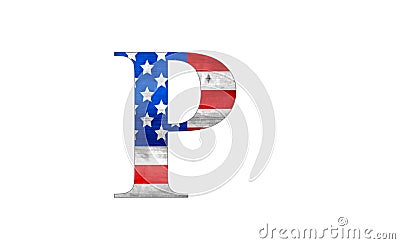 Letter P with stars and stripes US flag lettering font Stock Photo