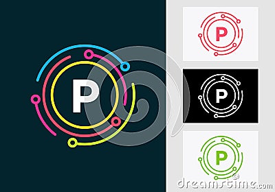 Letter P Technology Logo Design. Network Logo Symbol Vector Illustration