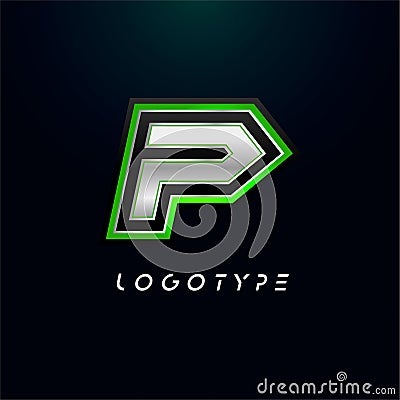 Letter P for video game logo and super hero monogram. Sport gaming emblem, bold futuristic letter with sharp angles and Vector Illustration