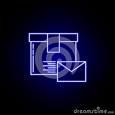 letter parcel line icon in blue neon style. Set of logistics illustration icons. Signs, symbols can be used for web, logo, mobile Cartoon Illustration