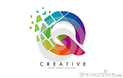 Letter Q Design with Rainbow Shattered Blocks Vector Illustration Vector Illustration