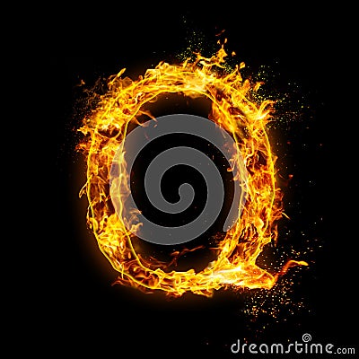 Letter Q. Fire flames on black isolated background Stock Photo