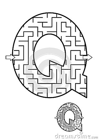 Letter Q maze game for kids Vector Illustration
