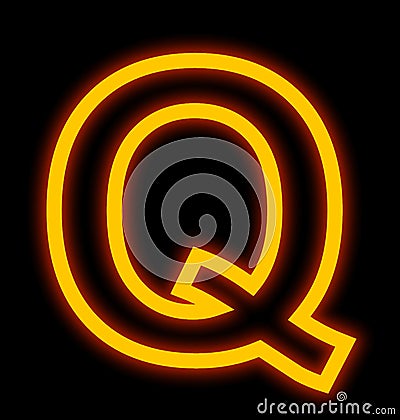 Letter Q neon lights outlined isolated on black Stock Photo