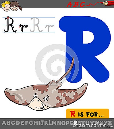 Letter r with cartoon ray animal character Vector Illustration