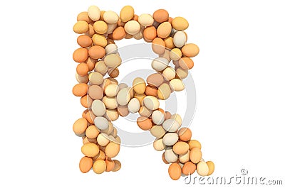 Letter R from chicken eggs, 3D rendering Stock Photo