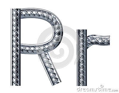 Letter r. font from construction rebar. 3D render Stock Photo