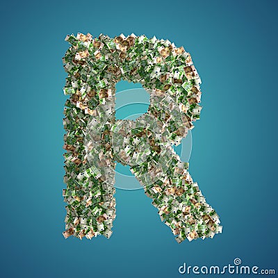 Letter R made from Euro banknotes Stock Photo