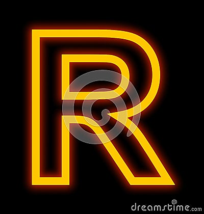 Letter R neon lights outlined isolated on black Stock Photo