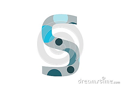 letter S of the alphabet made with several blue dots and a gray background Stock Photo